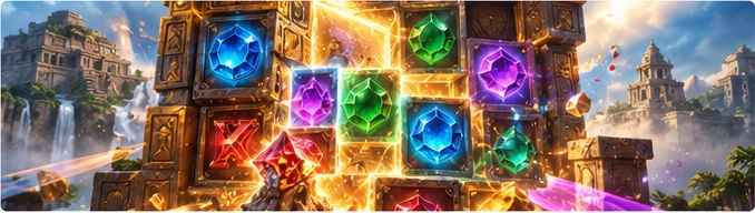 Colorful cascading slot symbols in an online casino game