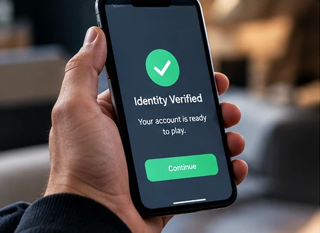 Player identity verification confirmation on a phone in a casino compliance workflow