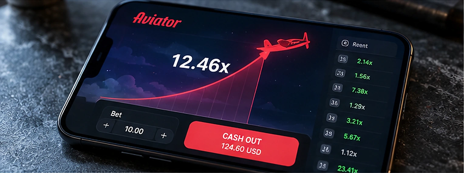 Illustrative crash-game multiplier and cash-out controls on a smartphone