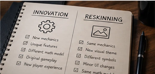 Printed comparison checklist for innovation and reskinning