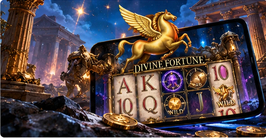 Fantasy themed online slot with reels and winged horse artwork; illustrative game concept